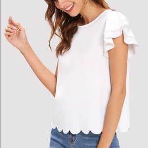 Ruffle sleeve scallop hem top